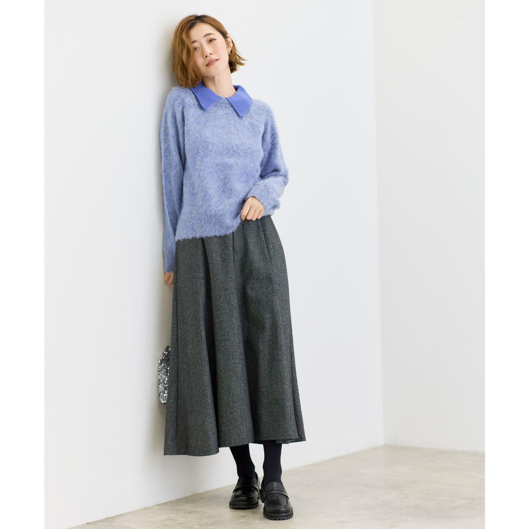 グローブ grove へリンボンツイードフレアマキシスカート (ブラウン(044)) ブラウン(044)