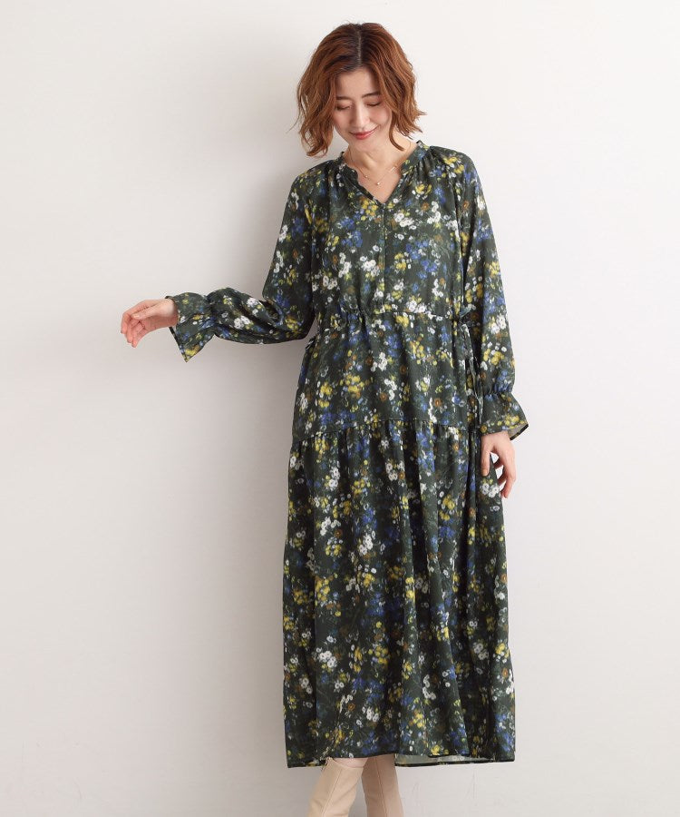 グローブ grove カスリフラワーティアードワンピース (グリーン(124)) グリーン(124)