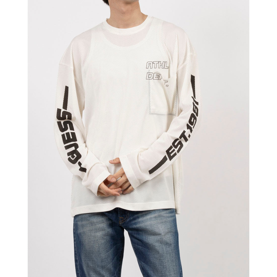 【ホワイト(G018)】GUESS 長袖Tシャツ(M)SLUG Cn Ls T-Shirt GUESS SLUG Cn Ls T-Shirt