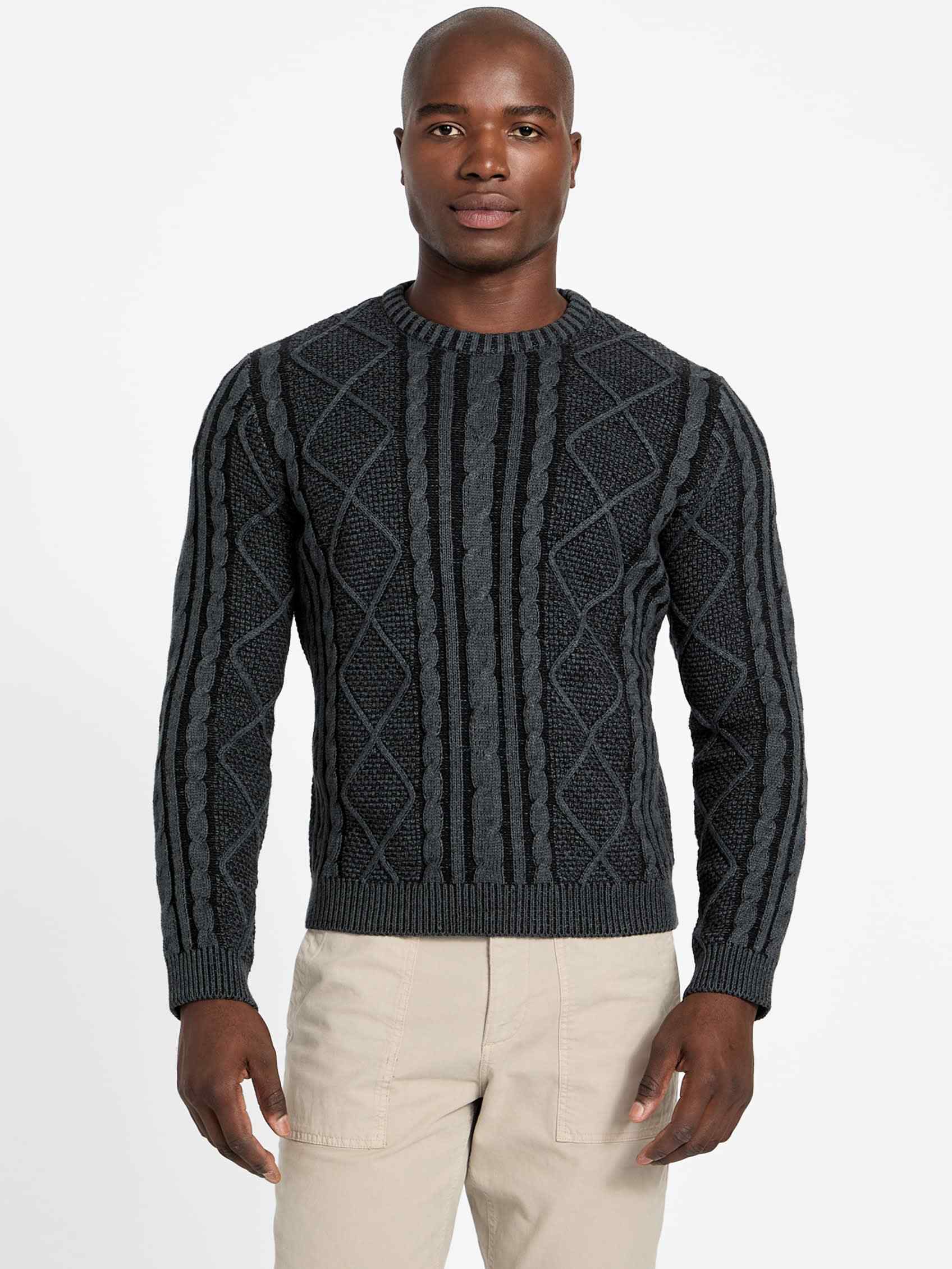 GUESS Long Sleeves Crew Neck Cable Stitch Adrian Sweater