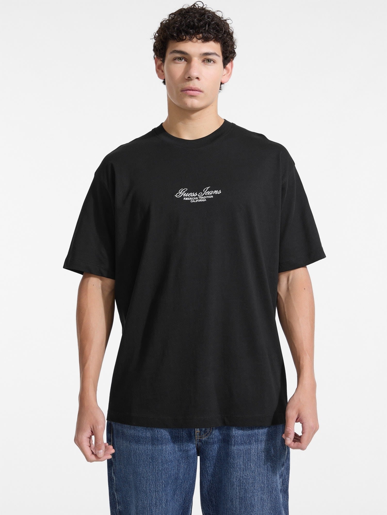 ゲス GUESS GUESS JEANS Crew Neck Short Sleeves Os Tee (JBLK) JBLK