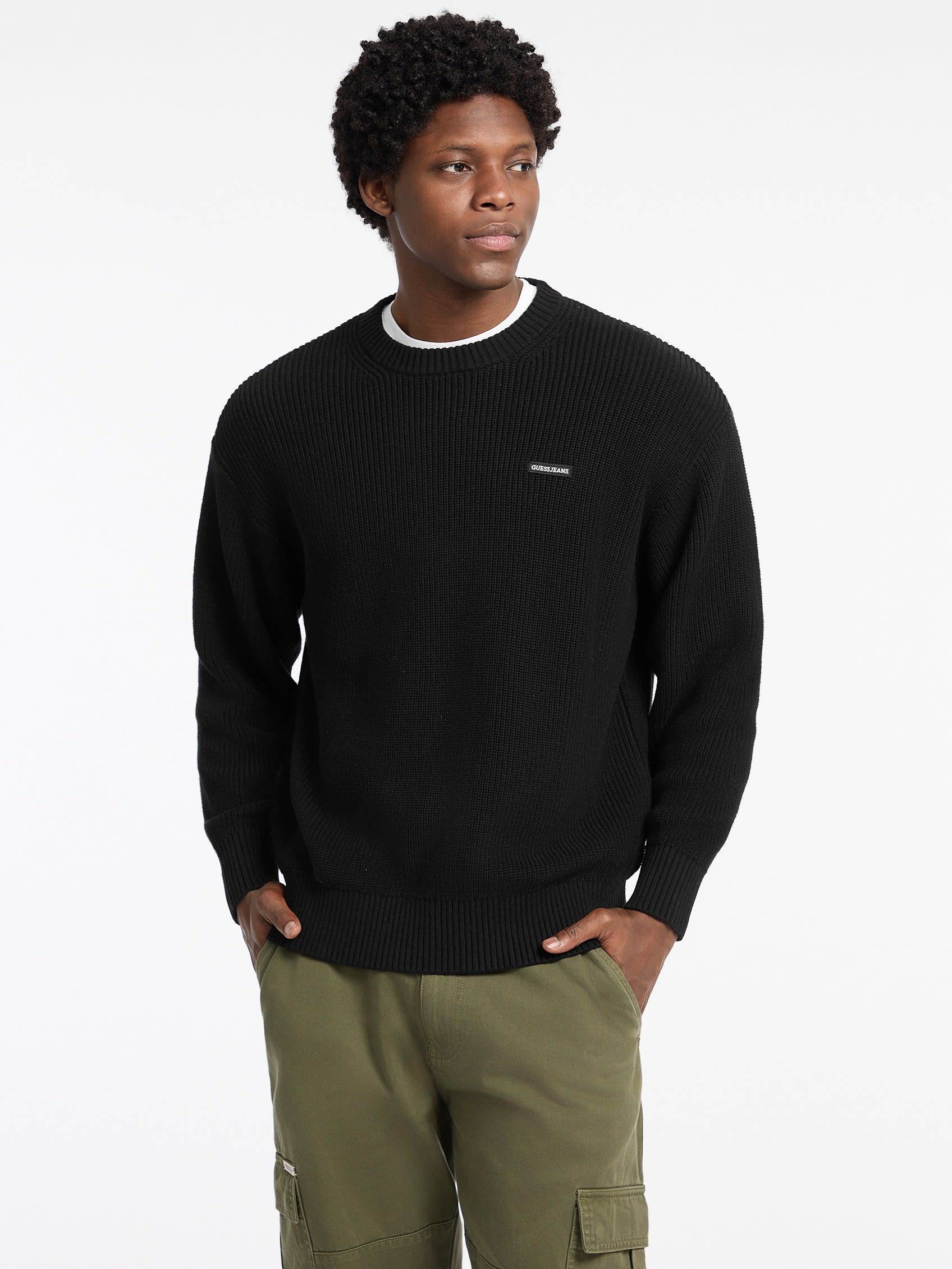 ゲス GUESS GUESS JEANS Long Sleeves Crew Neck Os Patch Sweater (JBLK) JBLK