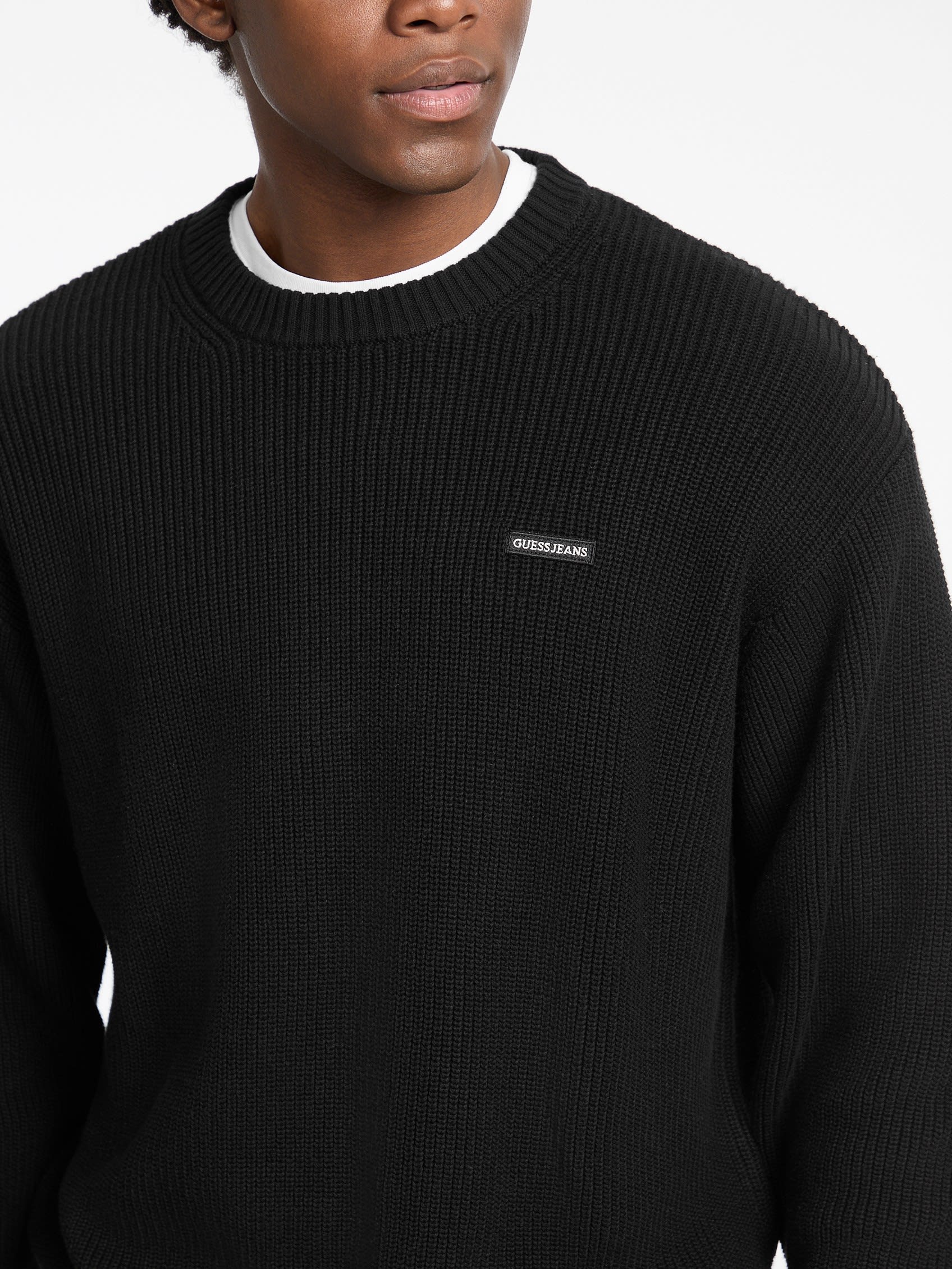 ゲス GUESS GUESS JEANS Long Sleeves Crew Neck Os Patch Sweater (JBLK) JBLK