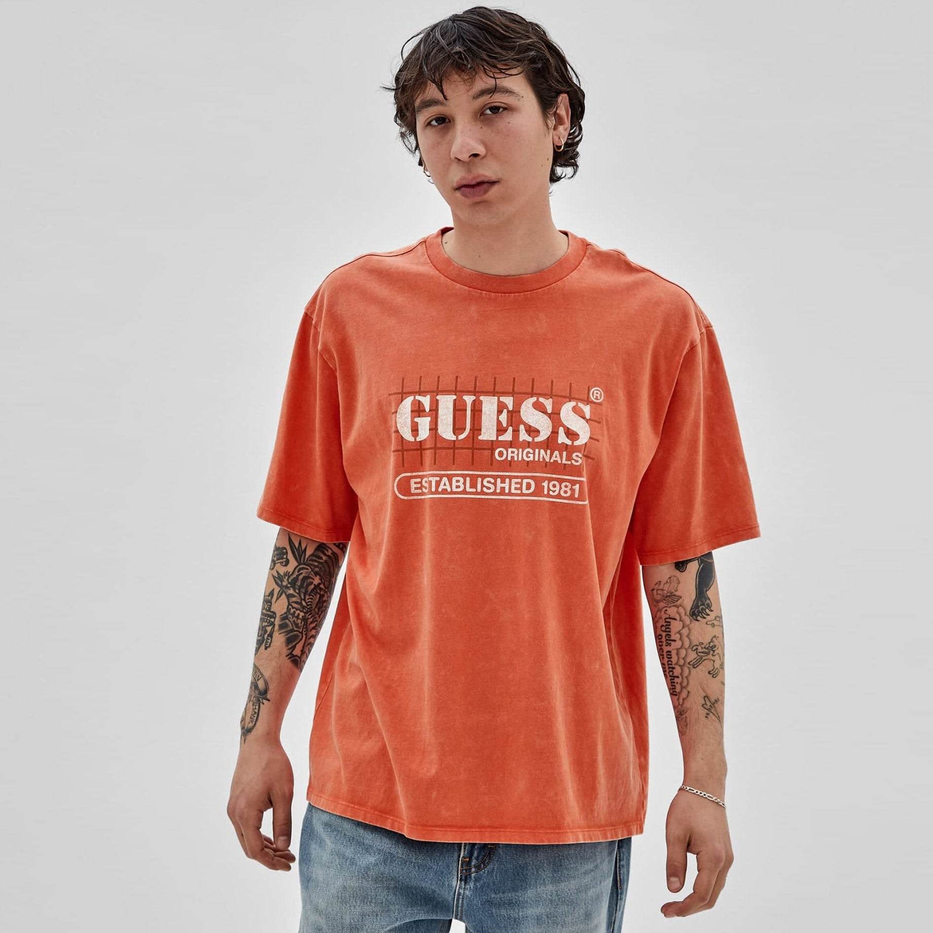ゲス GUESS GUESS Originals Grid Logo Washed Tee ロゴTシャツ,A30K