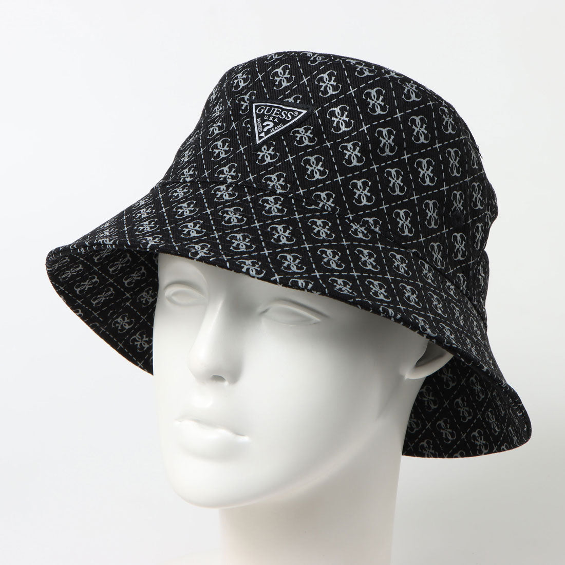 GUESS MONOGRAM Printed Bucket Hat W. Blk Triangle Logo