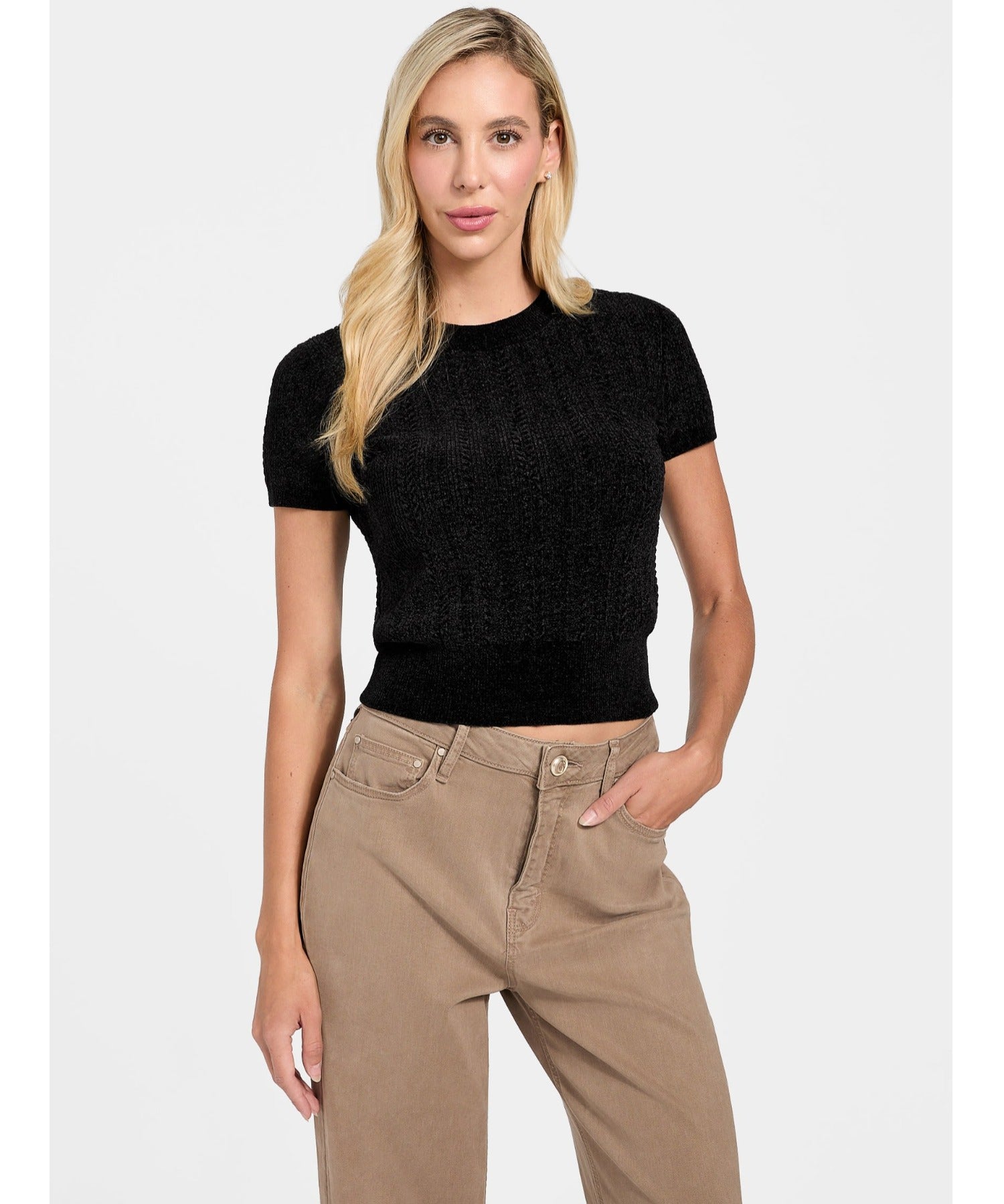 ゲス GUESS SS Chenille Marcie Cable Sweater (JBLK) JBLK