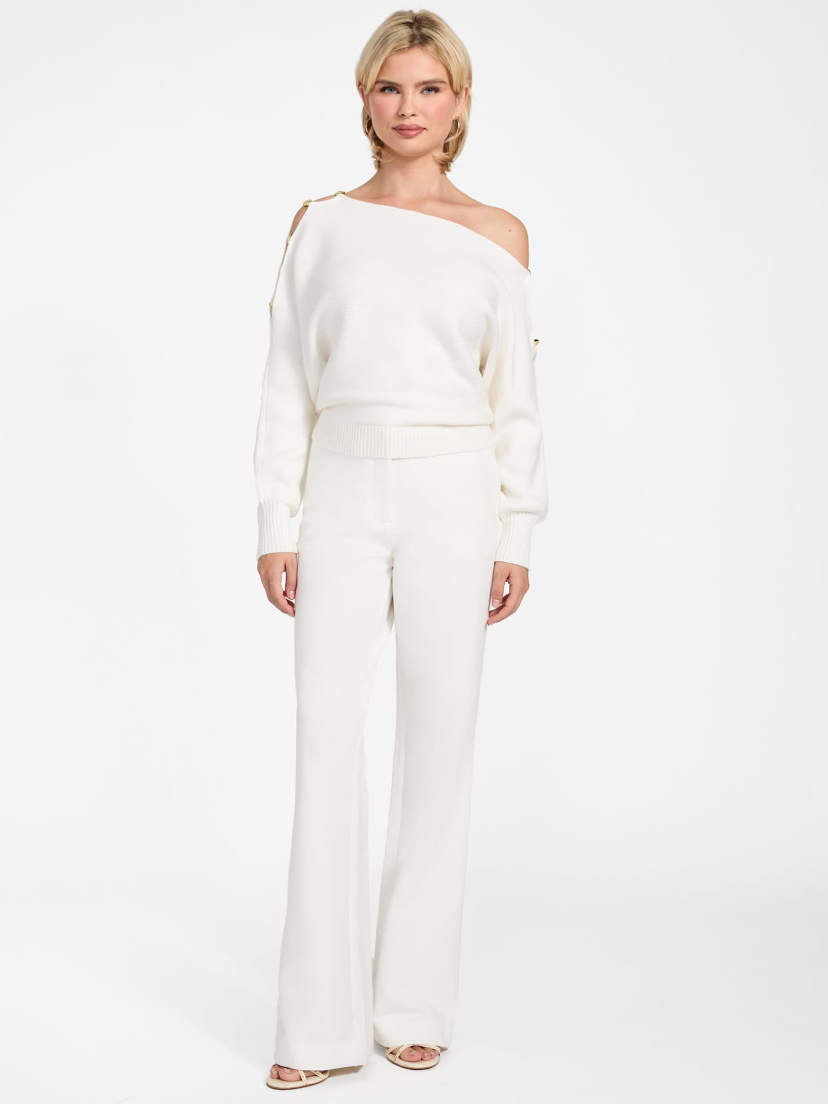 ゲス GUESS Long Sleeves Off Shoulder Beaded Jamia Sweater (G1O6) G1O6