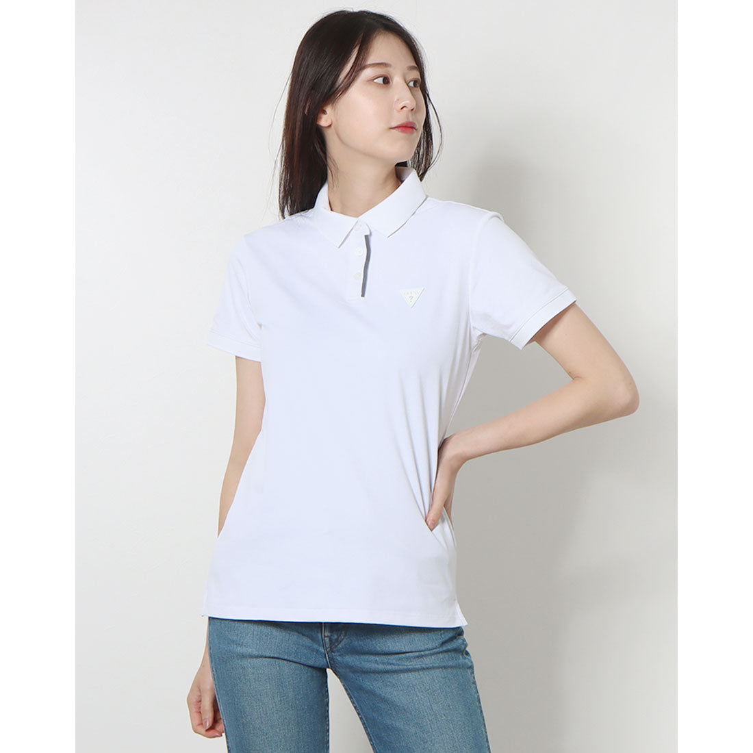 ゲス GUESS Logo Polo Shirt 半袖 ポロシャツ,WHT