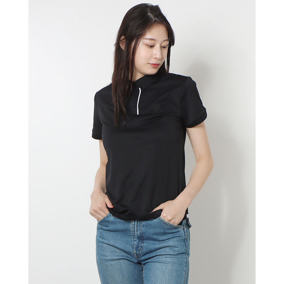 ゲス GUESS Logo Polo Shirt 半袖 ポロシャツ,BLK