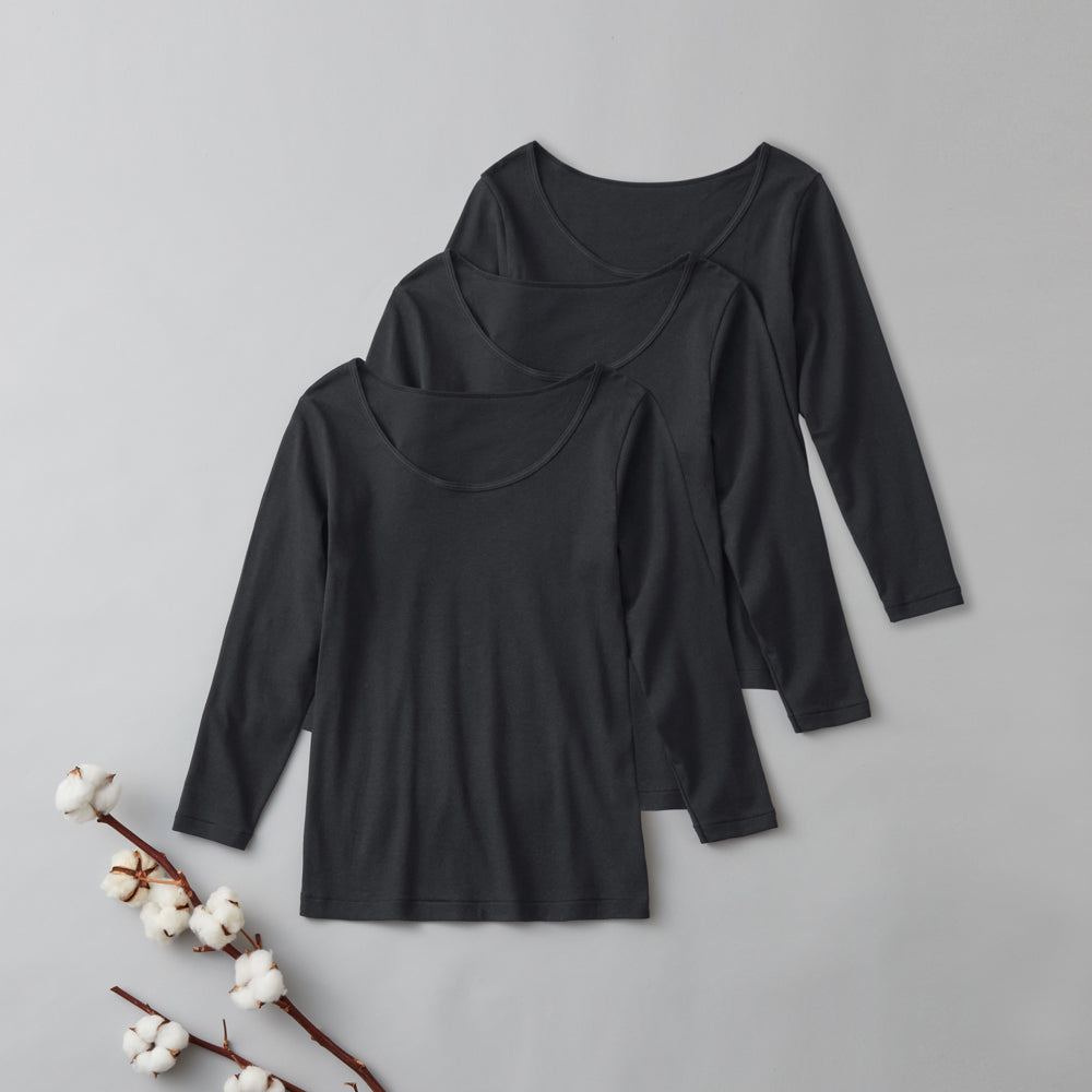 グンゼ GUNZE 【綿100%×3枚組】8分袖インナー(3枚組) (ブラック) ブラック