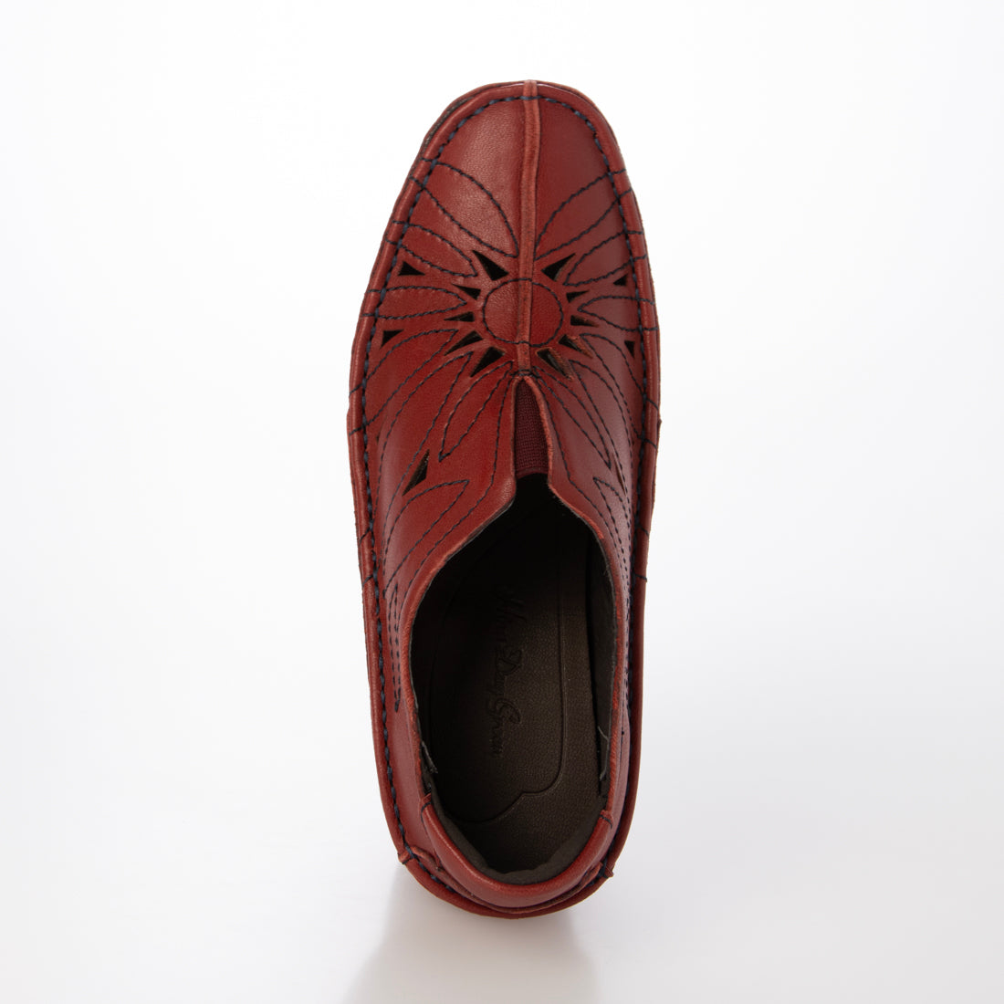 ヒナ デイ グリーン Hina Day Green 本革フラワーステッチウェッジソールパンプス (レッド) レッド