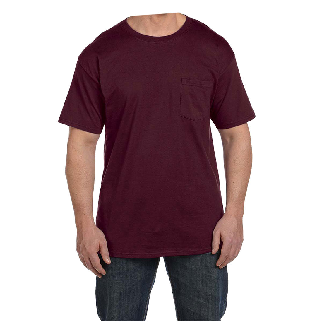 ヘインズ Hanes ビーフィー半袖Tシャツポケット付 6.1オンス タグ有,マルーン