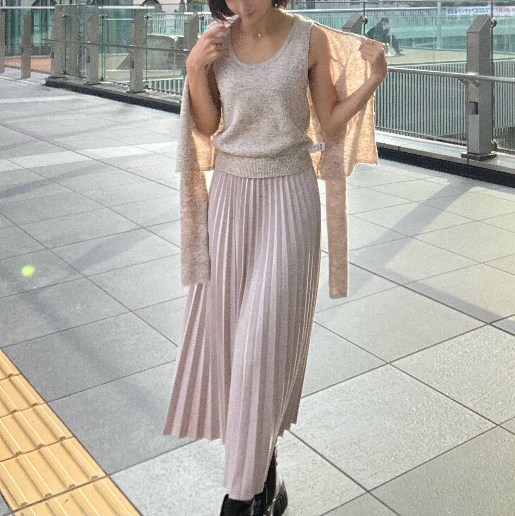 ヒューマンセカンドオケージョン Human 2nd Occasion スエード調アコーディオンプリーツスカート (ピンク) ピンク