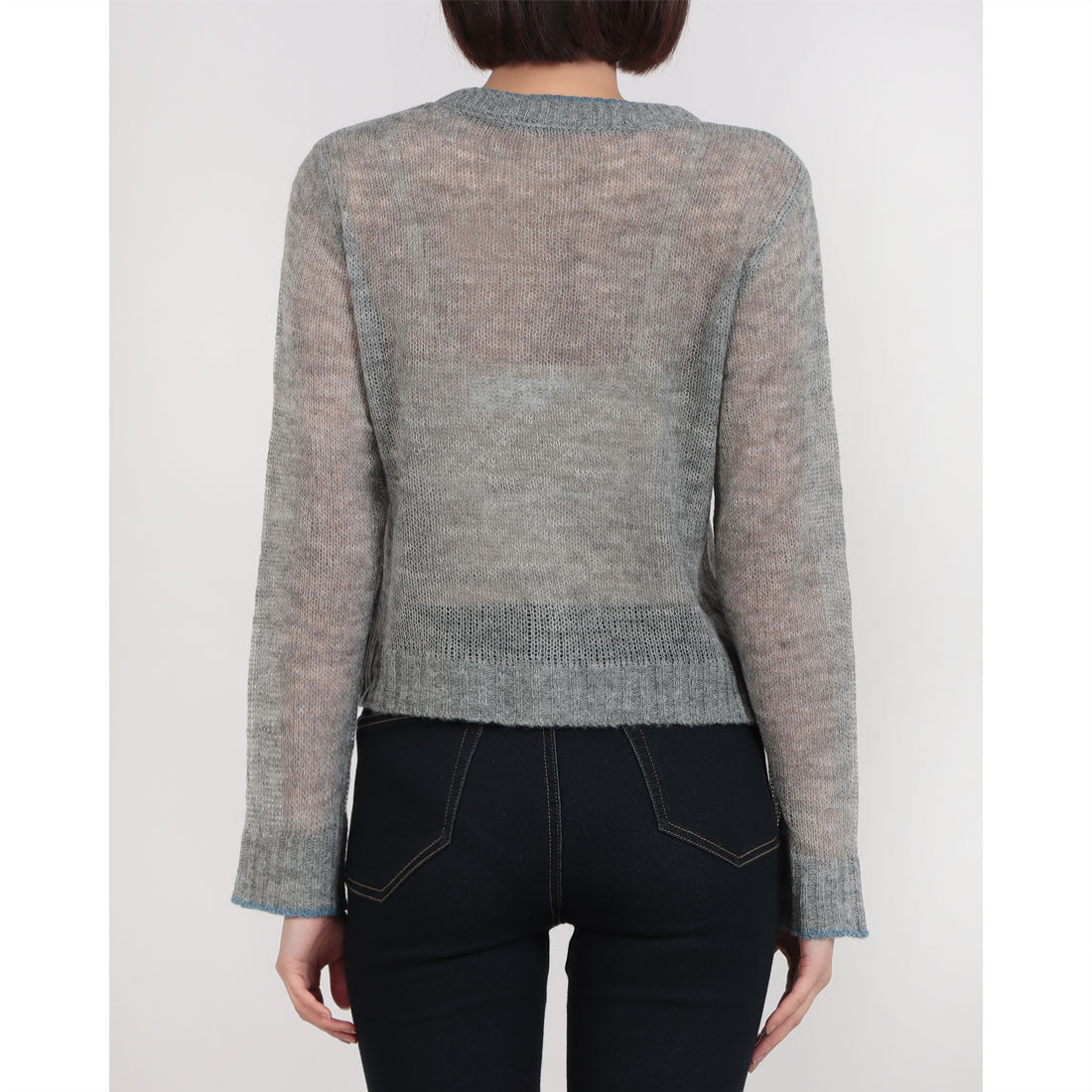 ヒューマンセカンドオケージョン Human 2nd Occasion シアーモヘアニット配色カーディガン (グレー) グレー