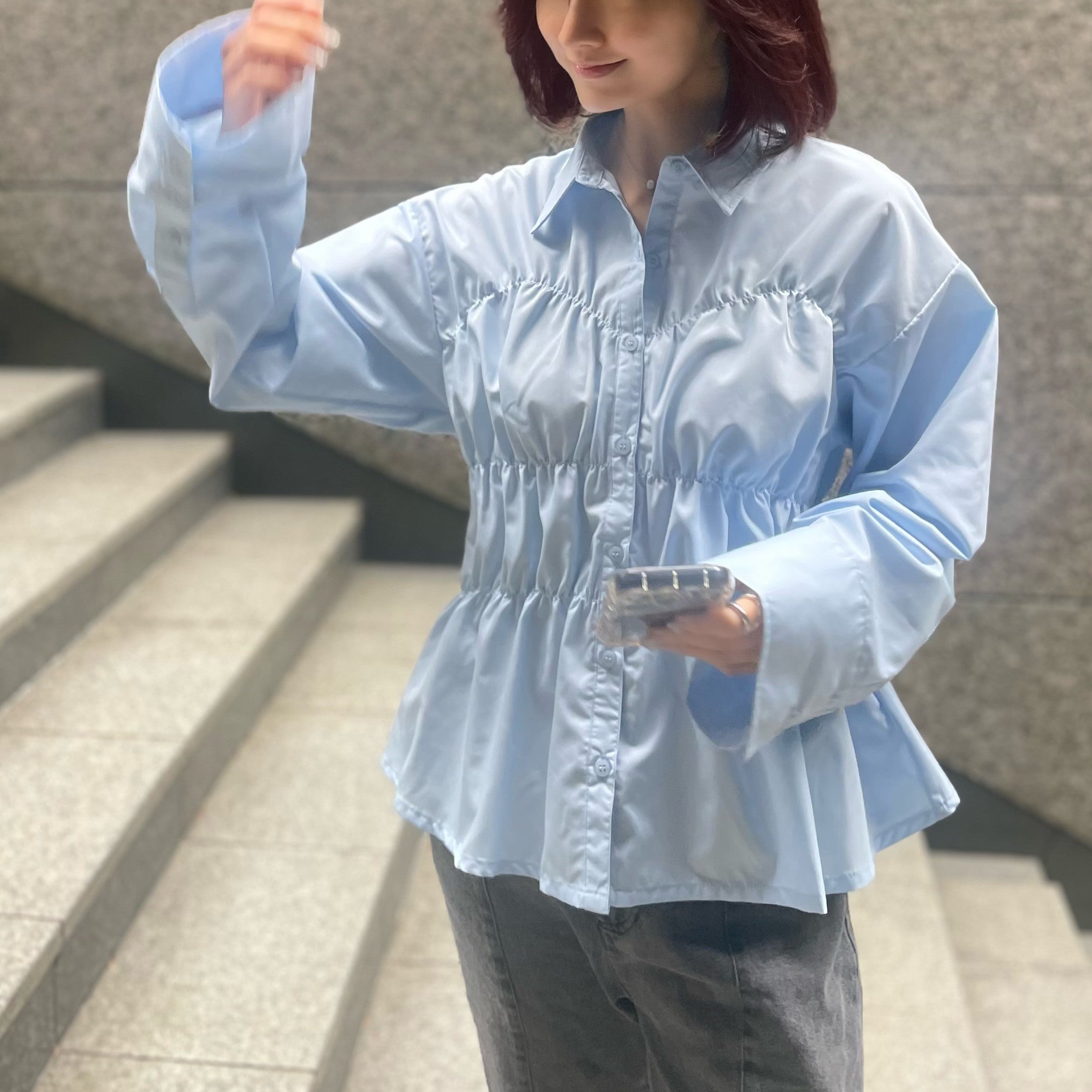 ヒューマンセカンドオケージョン Human 2nd Occasion T/Cブロードシャーリングシャツ (サックス) サックス