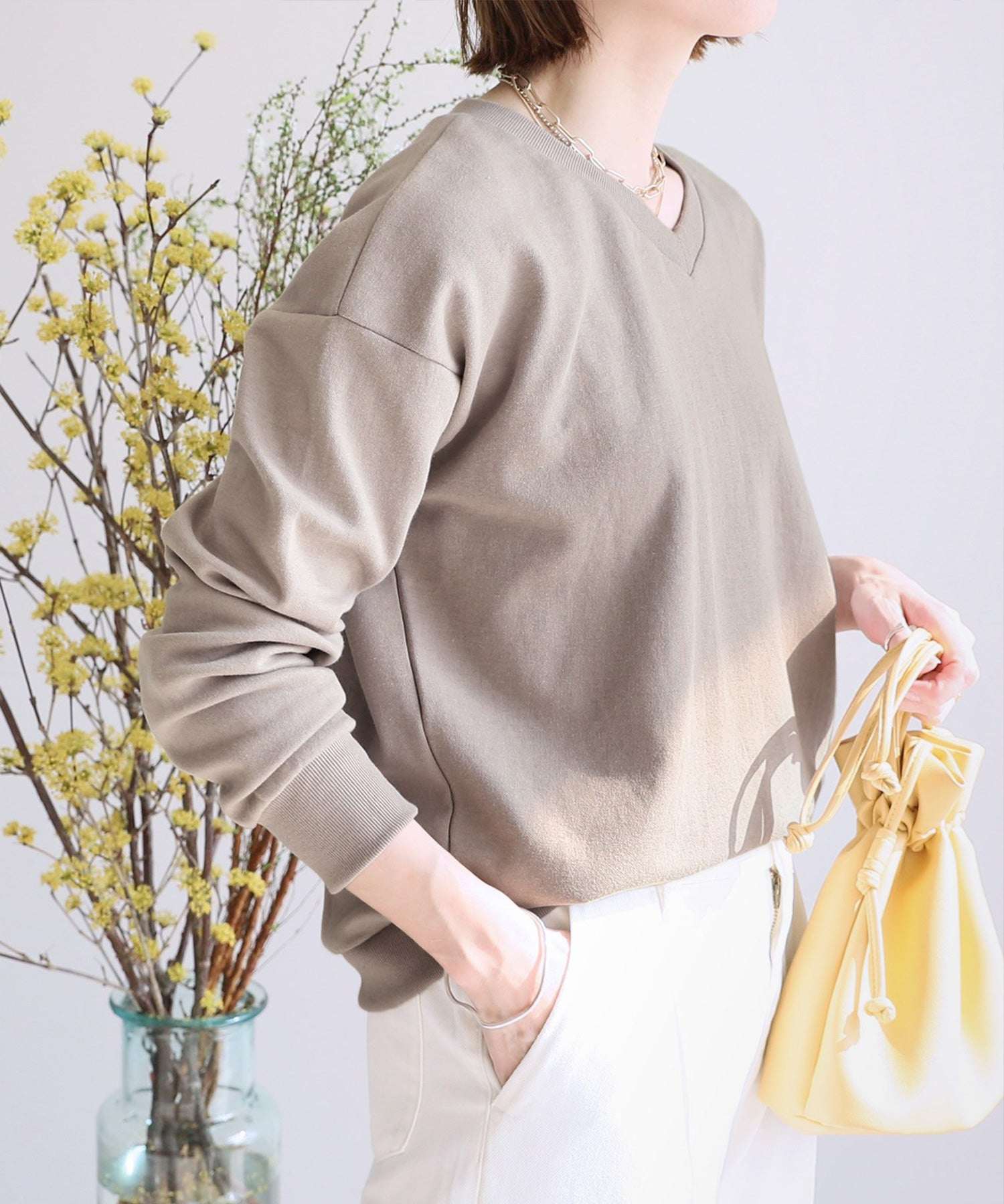 レカ reca U・V選べる2タイプ無地スウェット,Vネック/グレージュ