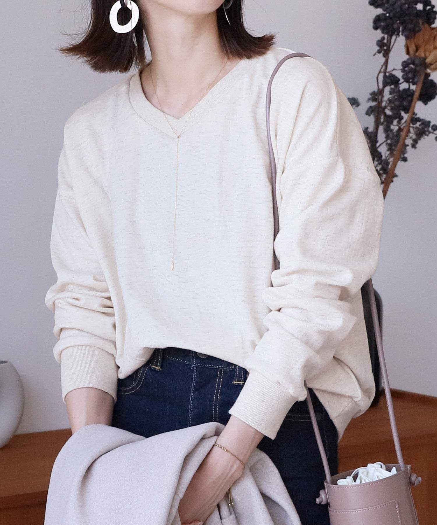 レカ reca U・V選べる2タイプ無地スウェット,Vネック/オートミール