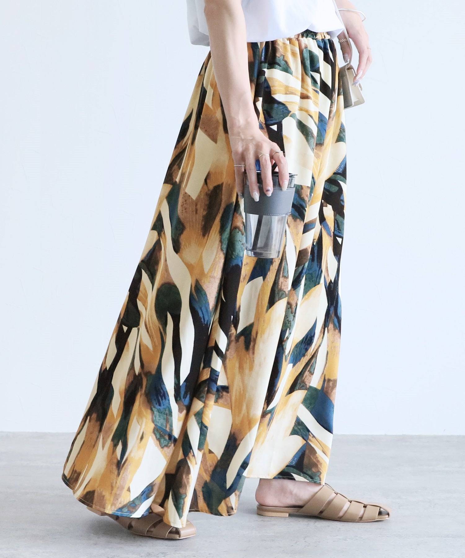 レカ reca アンティークペイント柄フレアスカート