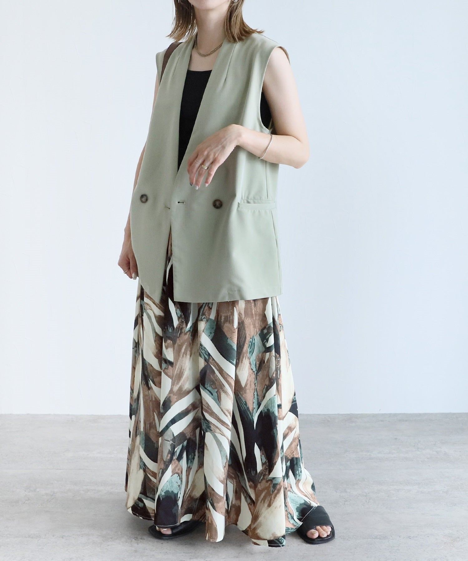 レカ reca アンティークペイント柄フレアスカート