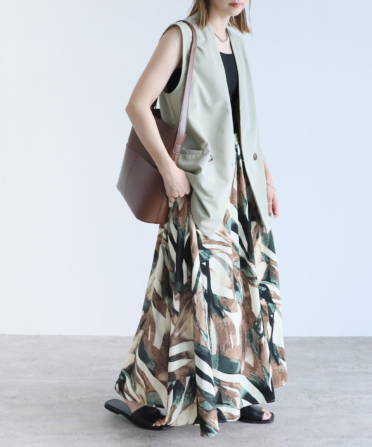 レカ reca アンティークペイント柄フレアスカート