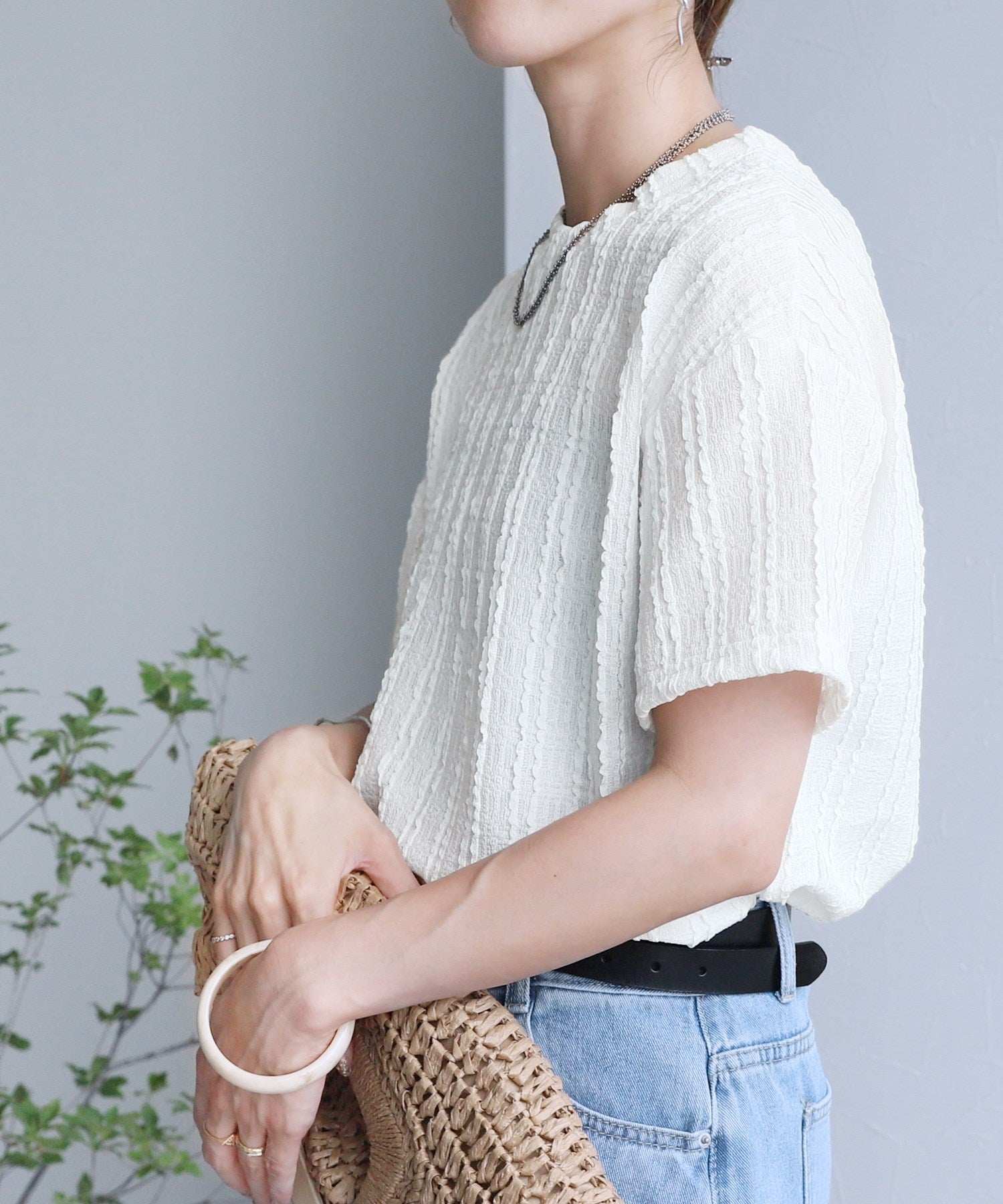 レカ reca ストライプジャガードTシャツ