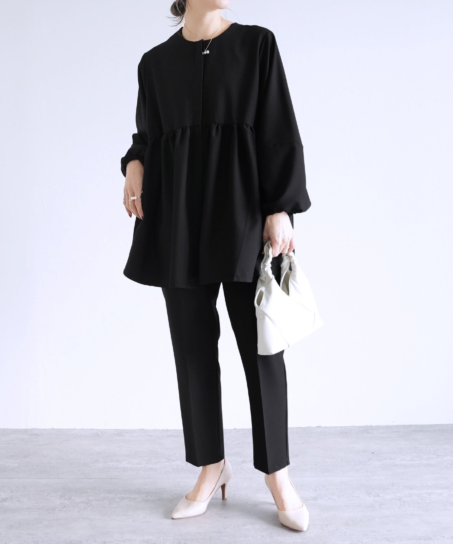 レカ reca ペプラムジャケット×テーパードパンツ2点セット(bel-hr-0622-set)(ブラック)オケージョン セットアップ ブラック