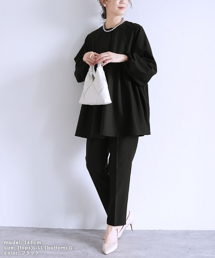 レカ reca ペプラムジャケット×テーパードパンツ2点セット(bel-hr-0622-set)(ブラック)オケージョン セットアップ ブラック