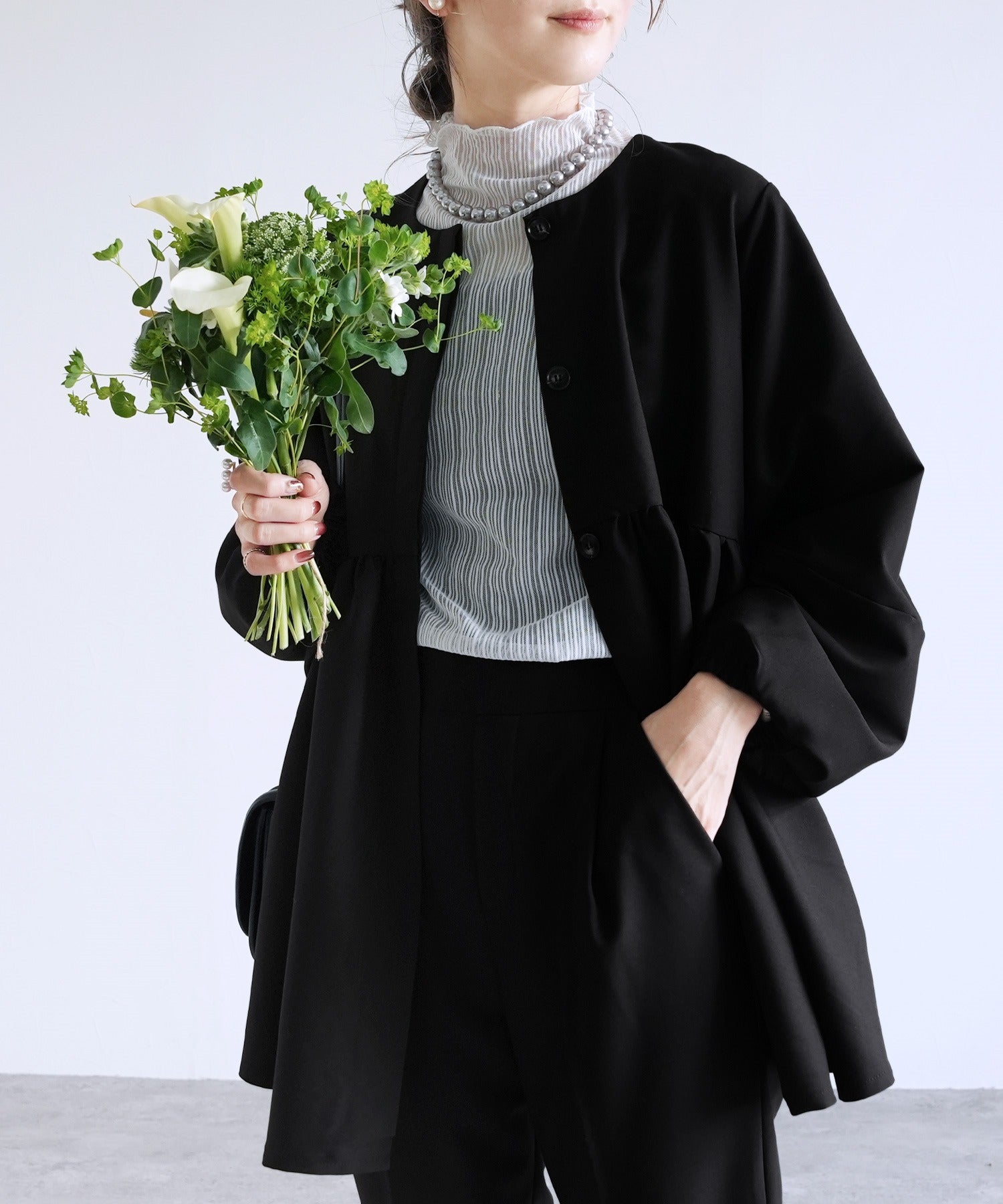 レカ reca ペプラムジャケット×テーパードパンツ2点セット(bel-hr-0622-set)(ブラック)オケージョン セットアップ ブラック