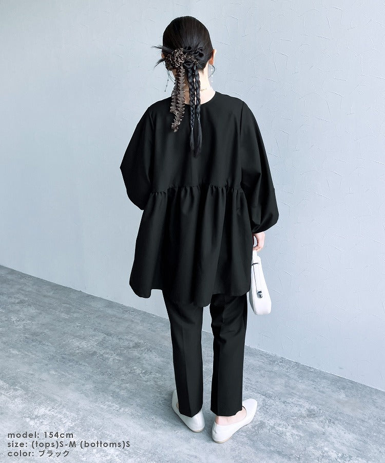 レカ reca ペプラムジャケット×テーパードパンツ2点セット(bel-hr-0622-set)(ブラック)オケージョン セットアップ ブラック