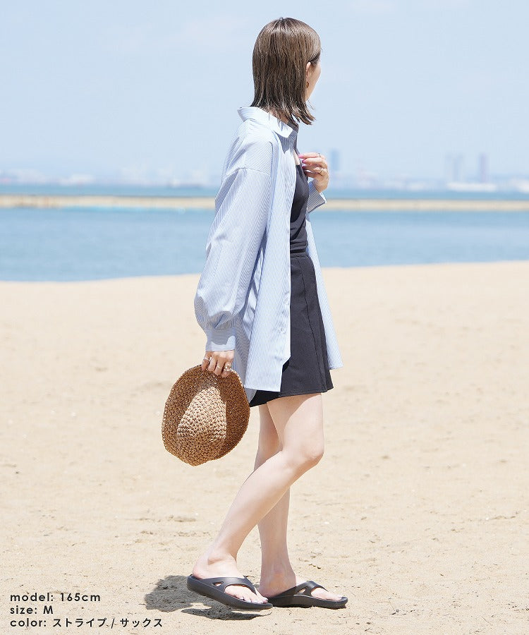 レカ reca 無地/ストライプ ラッシュガードオーバーサイズシャツ(y4429・y4430) (ブルー) ブルー