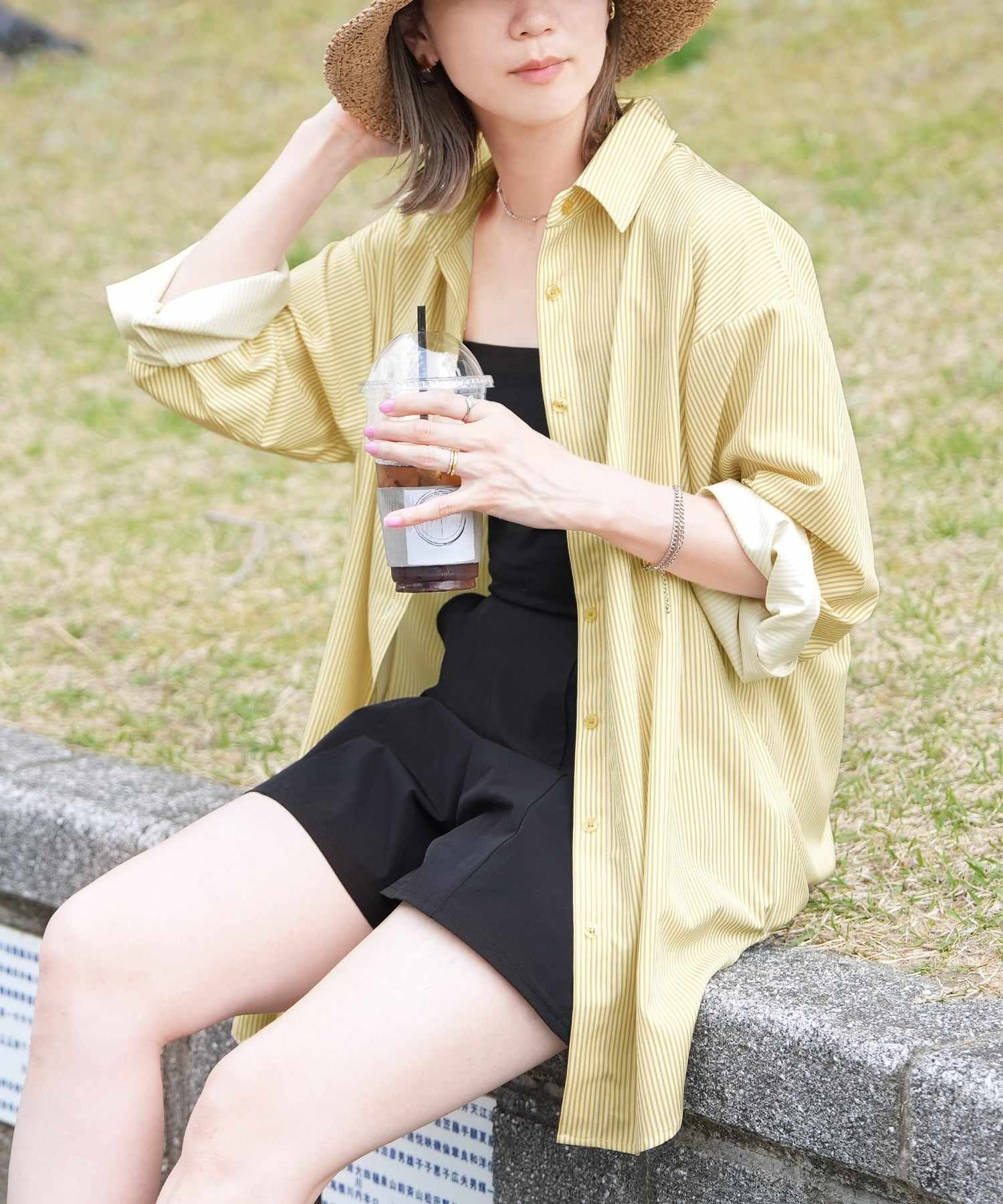 レカ reca 無地/ストライプ ラッシュガードオーバーサイズシャツ(y4429・y4430) (ブルー) ブルー