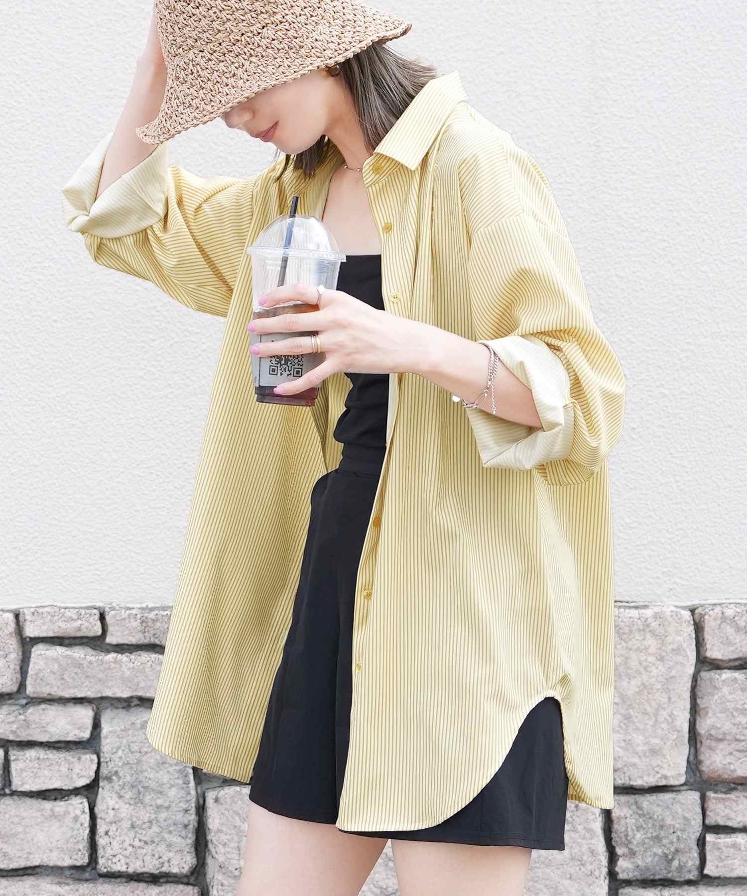 レカ reca 無地/ストライプ ラッシュガードオーバーサイズシャツ(y4429・y4430) (ブルー) ブルー