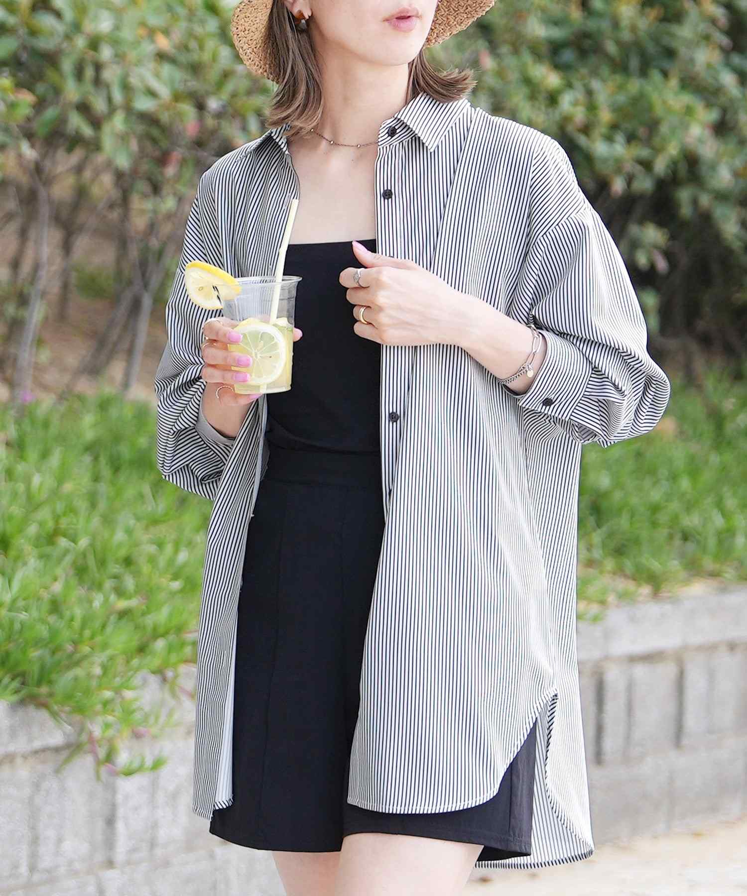 レカ reca 無地/ストライプ ラッシュガードオーバーサイズシャツ(y4429・y4430) (ブルー) ブルー