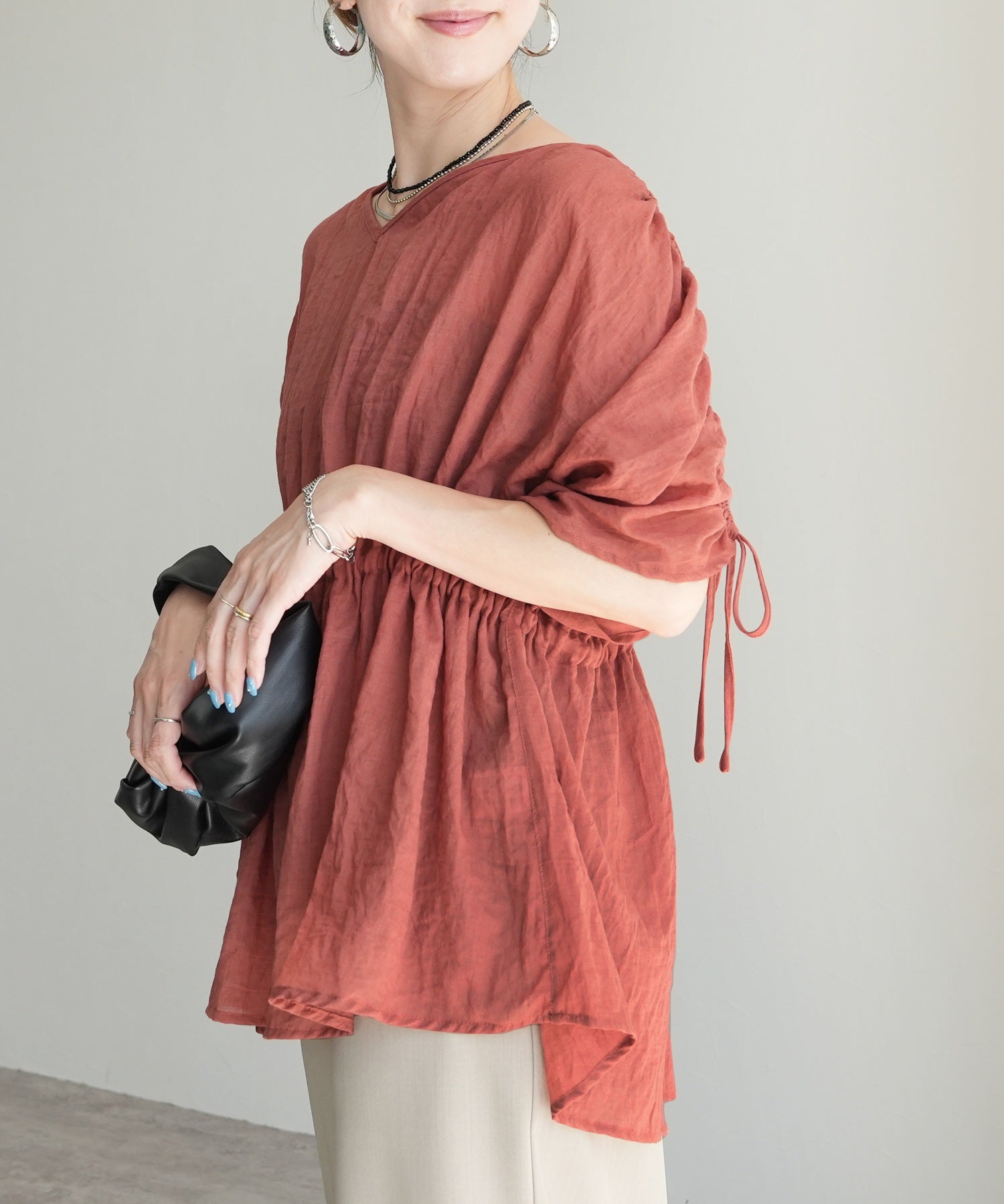 レカ reca Vネックオーバーブラウス(my-4N35-9303-B) (テラコッタ) テラコッタ