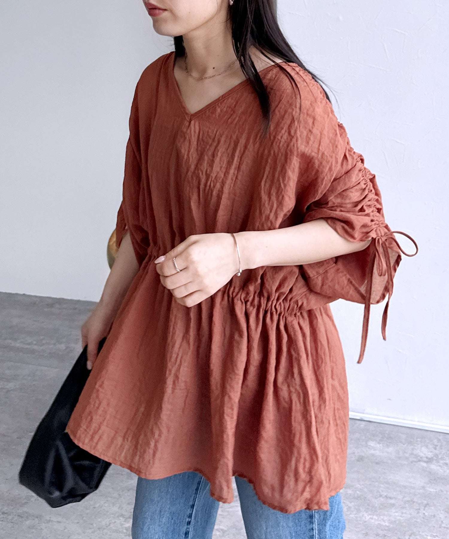 レカ reca Vネックオーバーブラウス(my-4N35-9303-B) (テラコッタ) テラコッタ