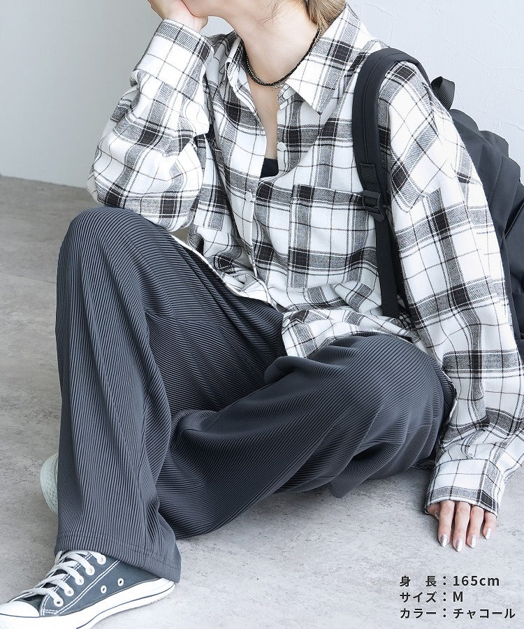 レカ reca ストライププリーツパンツ(y1132) (グレー) グレー