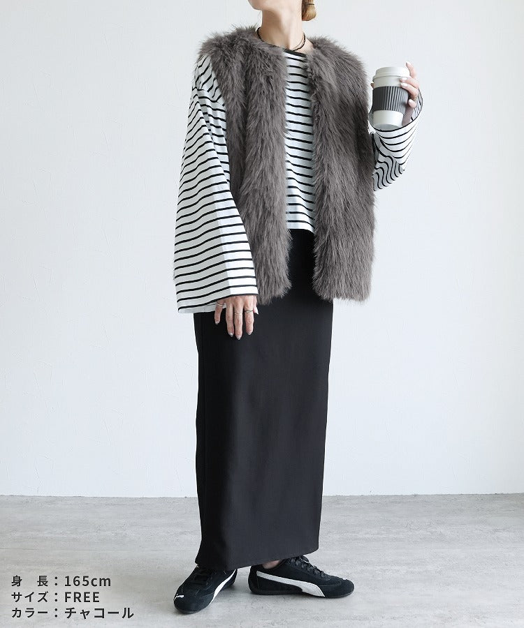 レカ reca フォックス風ファーベスト(p246555-1)(グレージュ) グレージュ