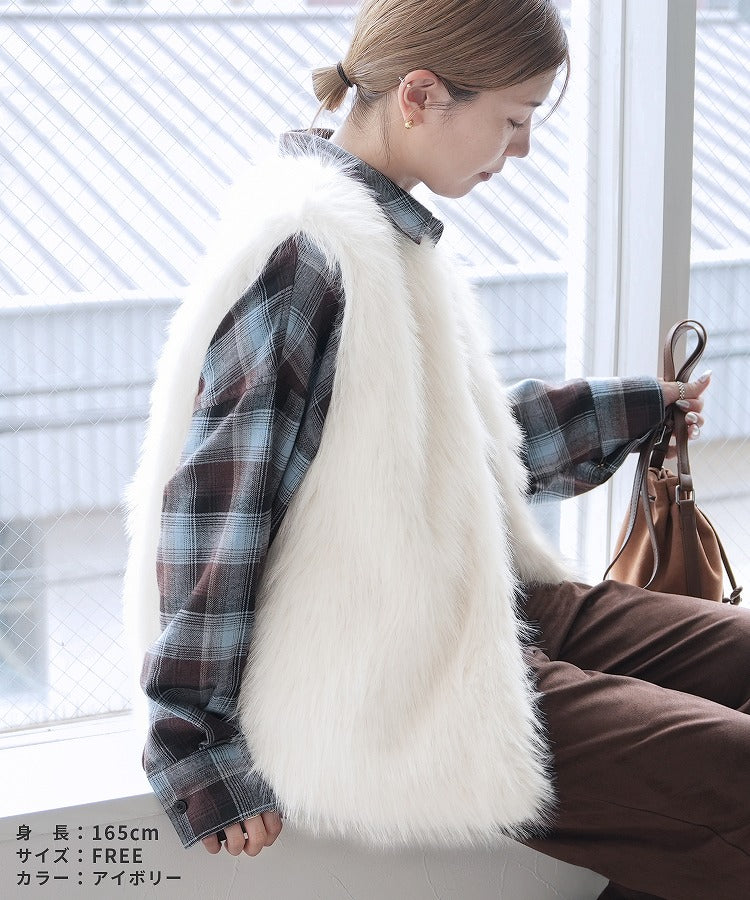 レカ reca フォックス風ファーベスト(p246555-1)(グレージュ) グレージュ