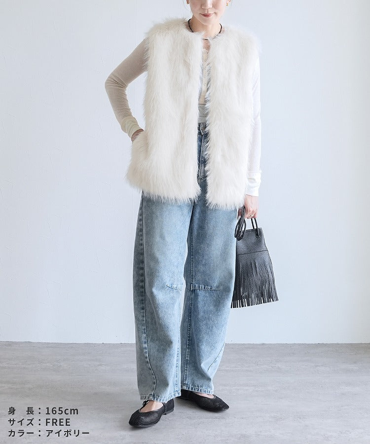 レカ reca フォックス風ファーベスト(p246555-1)(グレージュ) グレージュ