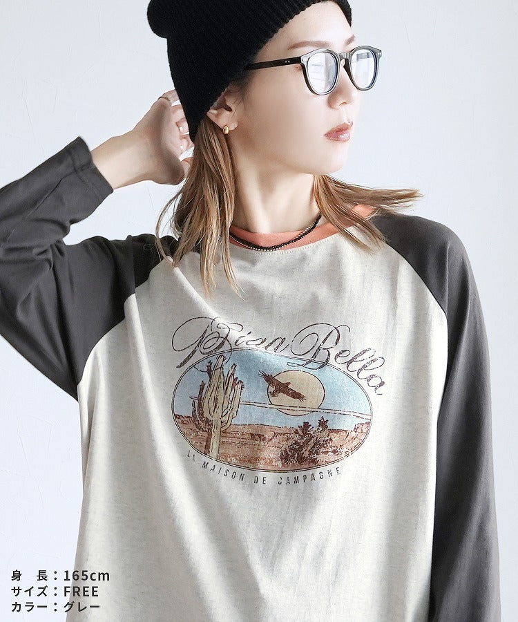 レカ reca 配色ネックラグランスリーブロゴTシャツ(250909) (グレー) グレー