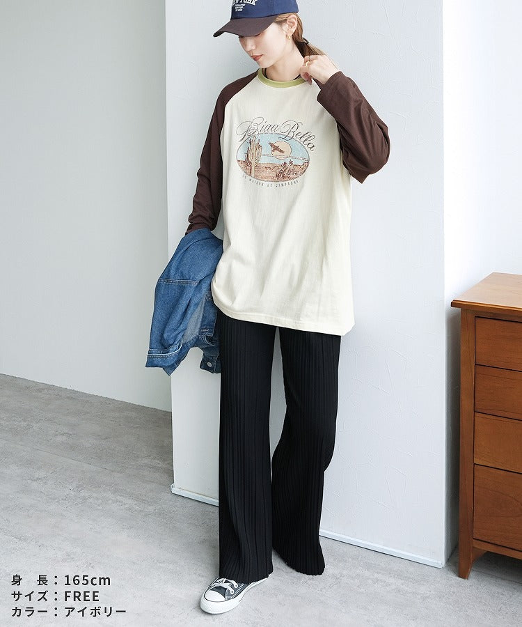 レカ reca 配色ネックラグランスリーブロゴTシャツ(250909) (グレー) グレー