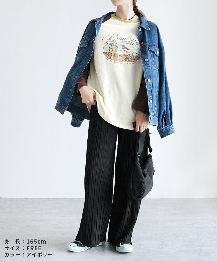 レカ reca 配色ネックラグランスリーブロゴTシャツ(250909) (グレー) グレー