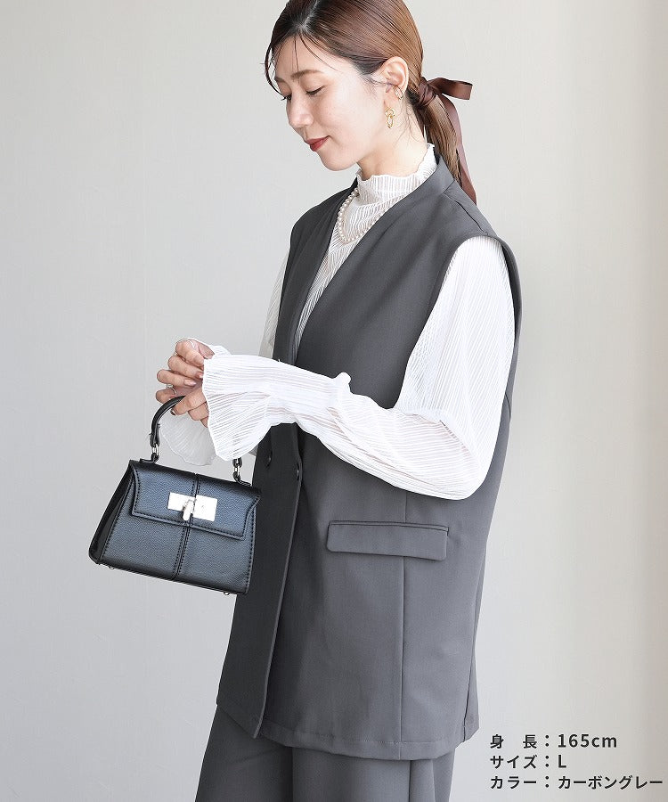 レカ reca ノーカラーベスト×セミワイドストレートパンツ(bel-hr-0627-set3) (カーボングレー) カーボングレー