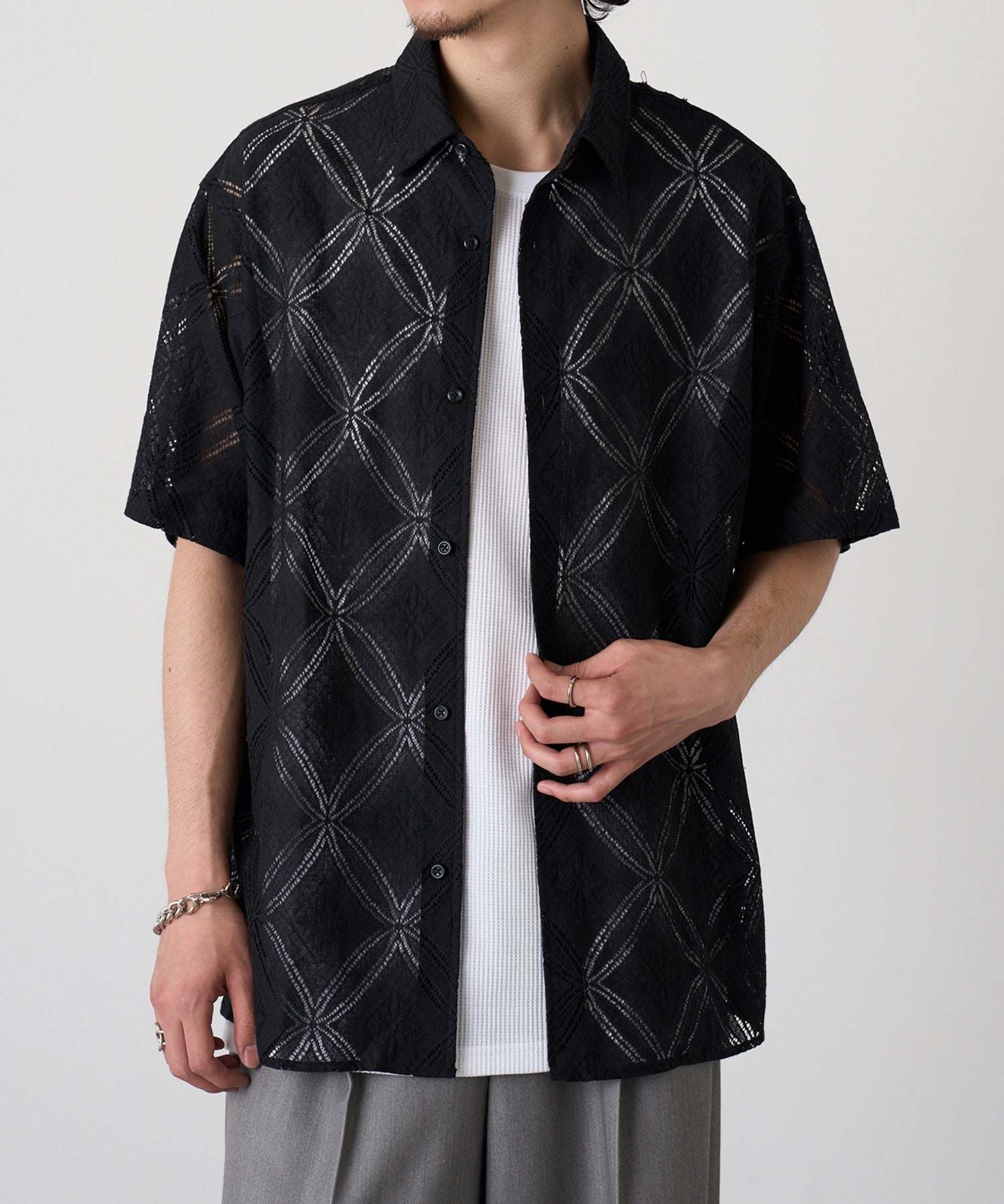マガジンデモードコンタクト MAGASIN DE MODE CONTACT 透かし柄HSシャツ (ブラック) ブラック