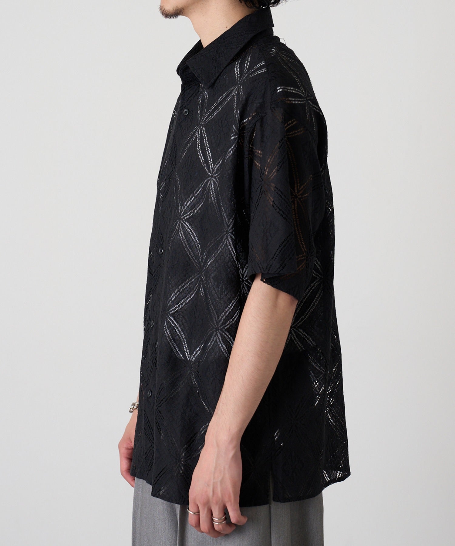 マガジンデモードコンタクト MAGASIN DE MODE CONTACT 透かし柄HSシャツ (ブラック) ブラック