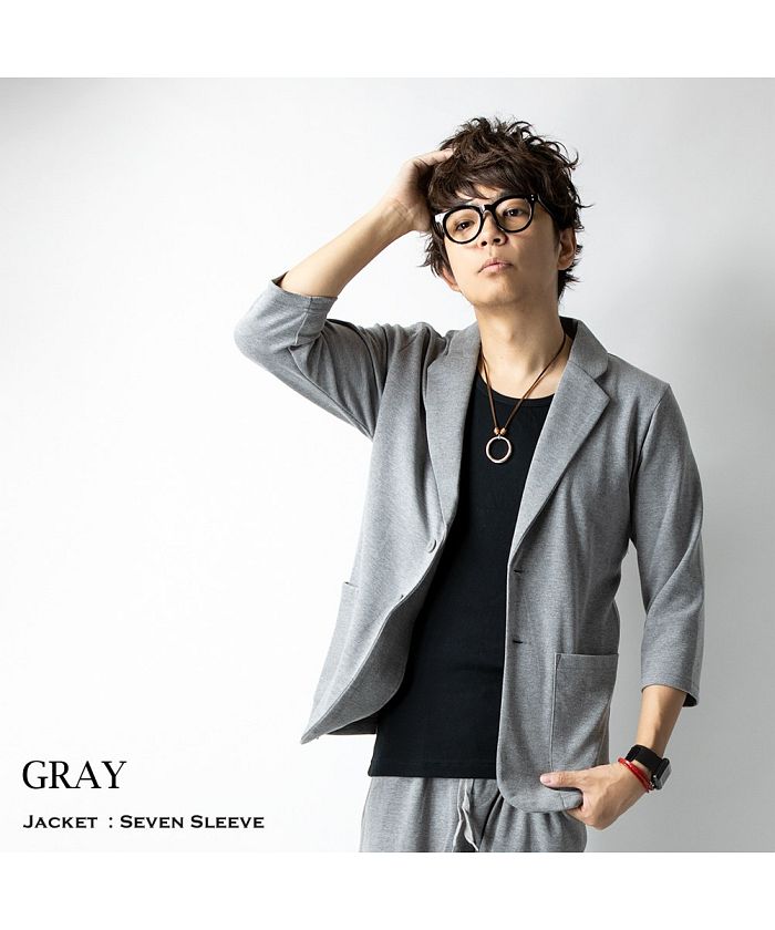 ジェネレス GENELESS テーラードジャケット メンズ 長袖 七分袖 アウター 大きいサイズ 全4色 ネイビー ブルー 黒 グレー