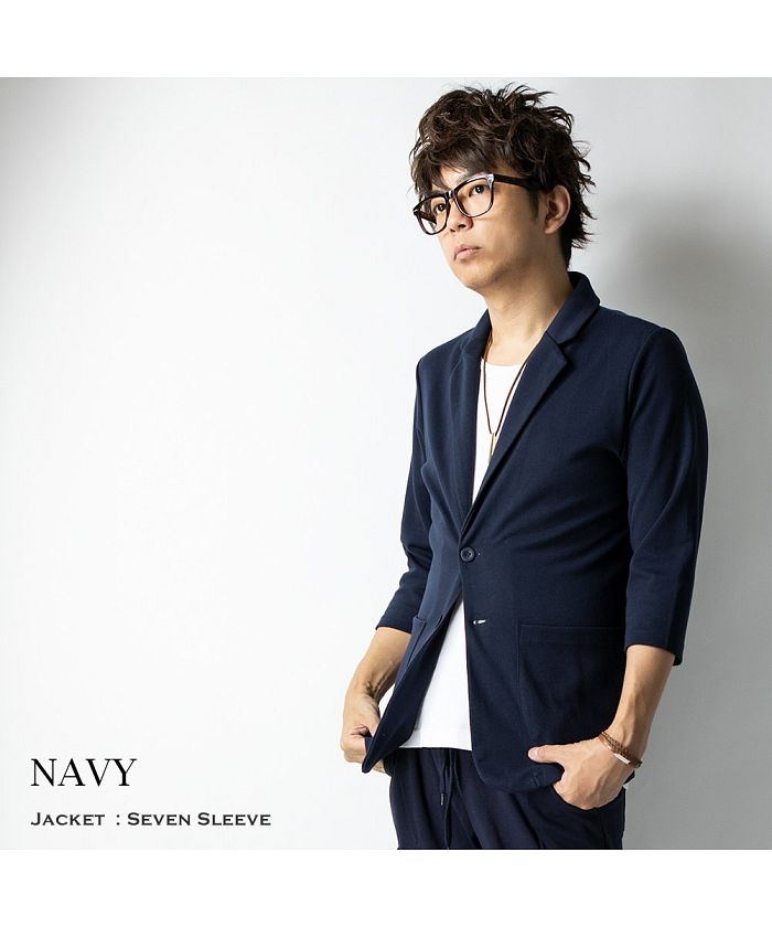 ジェネレス GENELESS テーラードジャケット メンズ 長袖 七分袖 アウター 大きいサイズ 全4色 ネイビー ブルー 黒 グレー