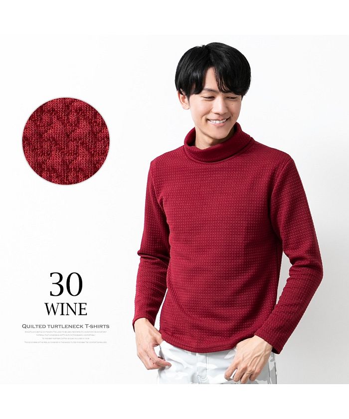 ジェネレス GENELESS タートルネック Tシャツ メンズ カットソー 黒 白 インナー トップス 長袖 千鳥柄 ハイネック