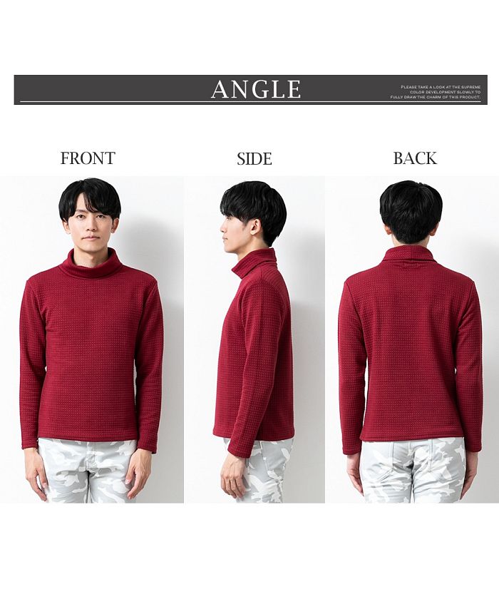 ジェネレス GENELESS タートルネック Tシャツ メンズ カットソー 黒 白 インナー トップス 長袖 千鳥柄 ハイネック