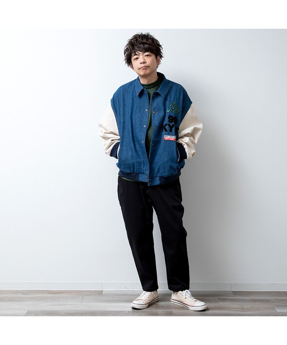 GENELESS Stadium Jacket Men's Denim Winter Oversized Loose Fit Color Block Denim Stadium Jacket Big Size Retro